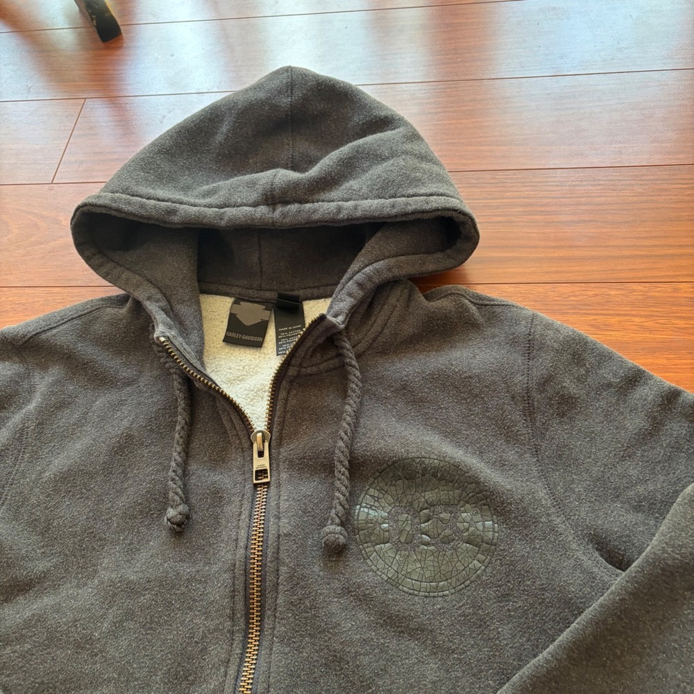 Y2K Harley-Davidson Gray 03 Graphic Full Zip Up Hoodie Biker Streetwear Large
